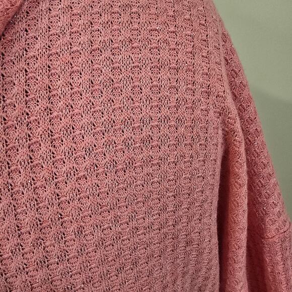 Women's LC Lauren Conrad Pink Shimmer Waffle Knit Hooded Top | Size Medium - Picture 8 of 11